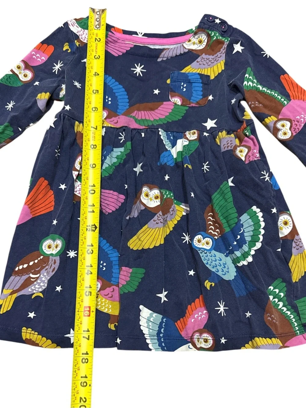 Mini Boden Girls’ Owl Print Long Sleeve Cotton Jersey Dress Size 2-3Y Blue